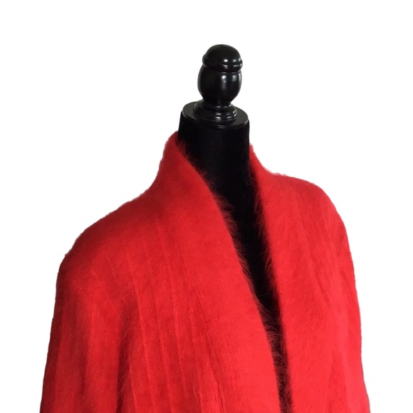 Vintage Lady Monica Hot Red Lined Open Angora Cardigan With Pockets, size M-L - Picture 2 of 11